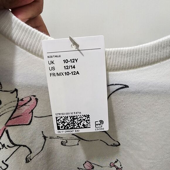 H&M Disney Girls Aristocats Marie French Terry Sweatshirt Size 12/14 NEW w/ Tags - Picture 9 of 10